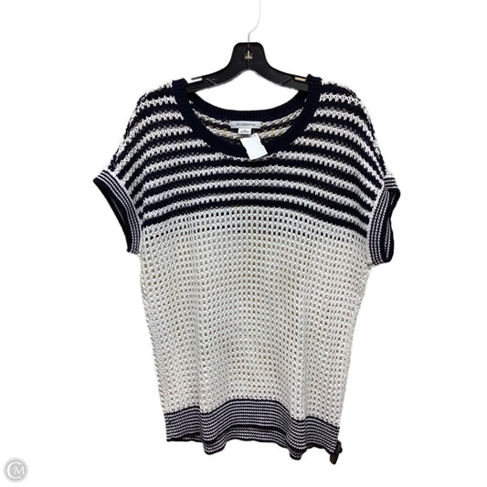 Top Short Sleeve By Liz Claiborne In Blue & White, Size: Xl