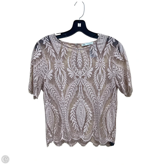 Top Short Sleeve By Zara In Tan, Size: M