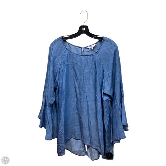 Top Short Sleeve By Lc Lauren Conrad In Blue Denim, Size: Xxl