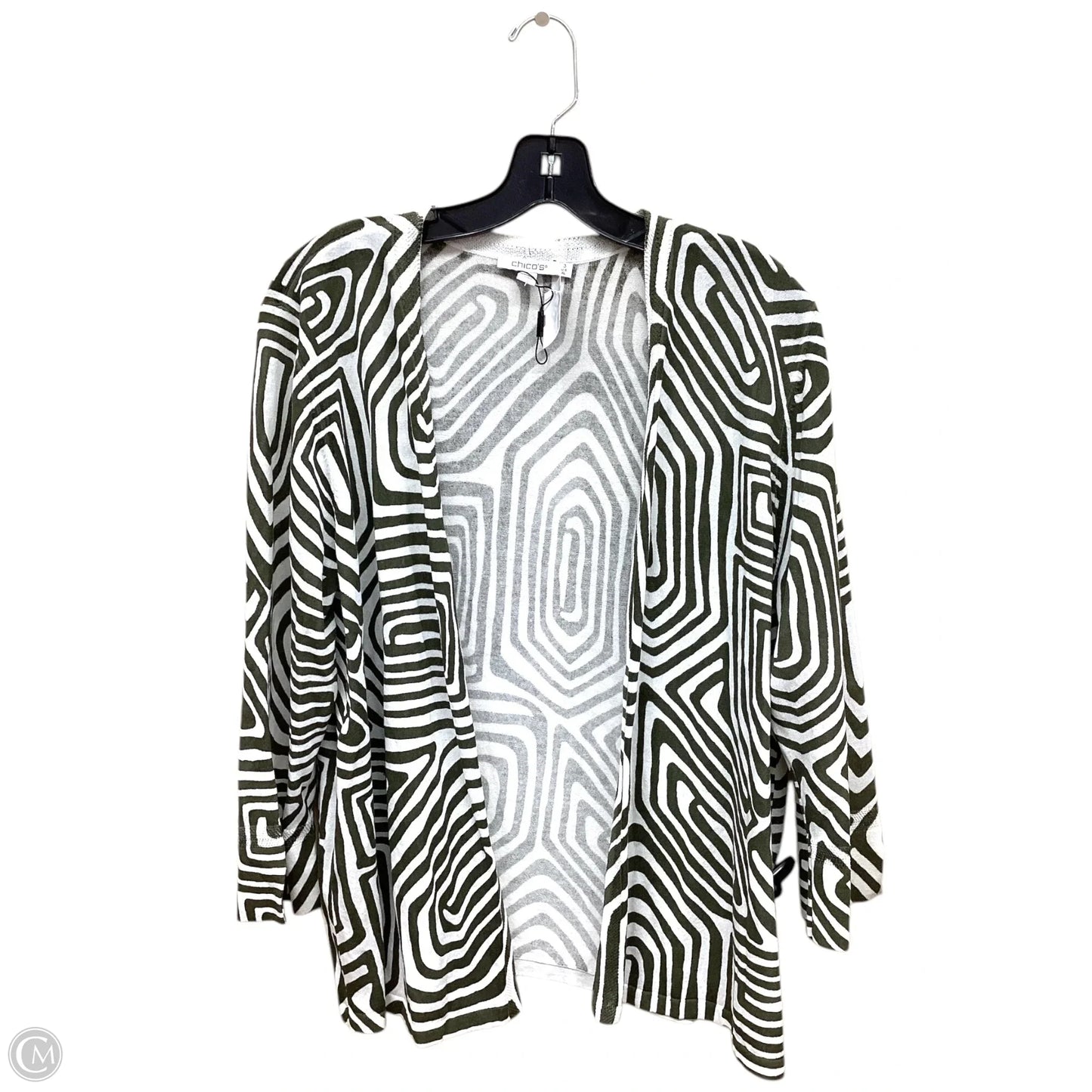 Sweater Cardigan By Chicos In Green & White, Size: Xl