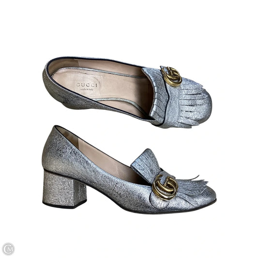 Shoes Luxury Designer By Gucci In Silver Size: 38.5
