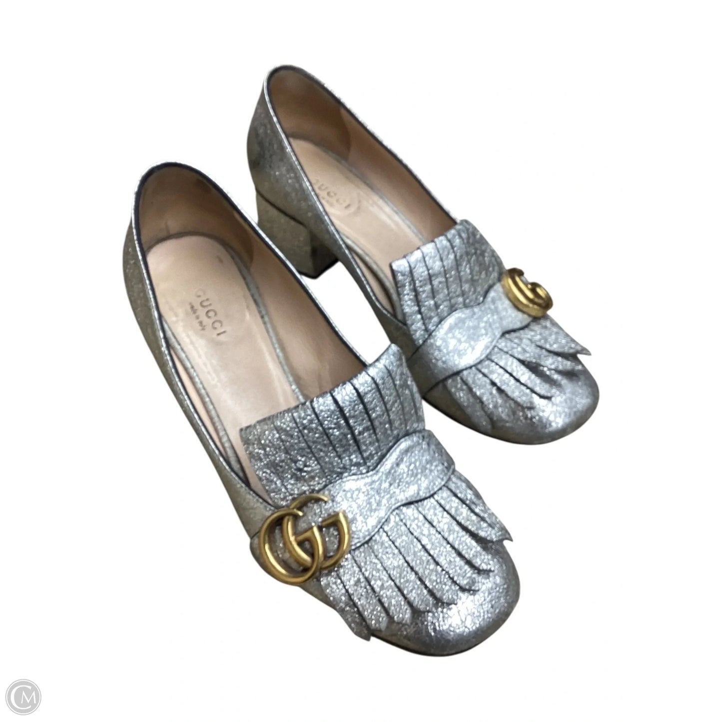 Shoes Luxury Designer By Gucci In Silver Size: 38.5