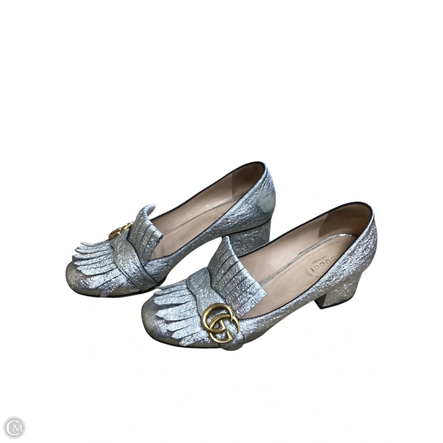 Shoes Luxury Designer By Gucci In Silver Size: 38.5
