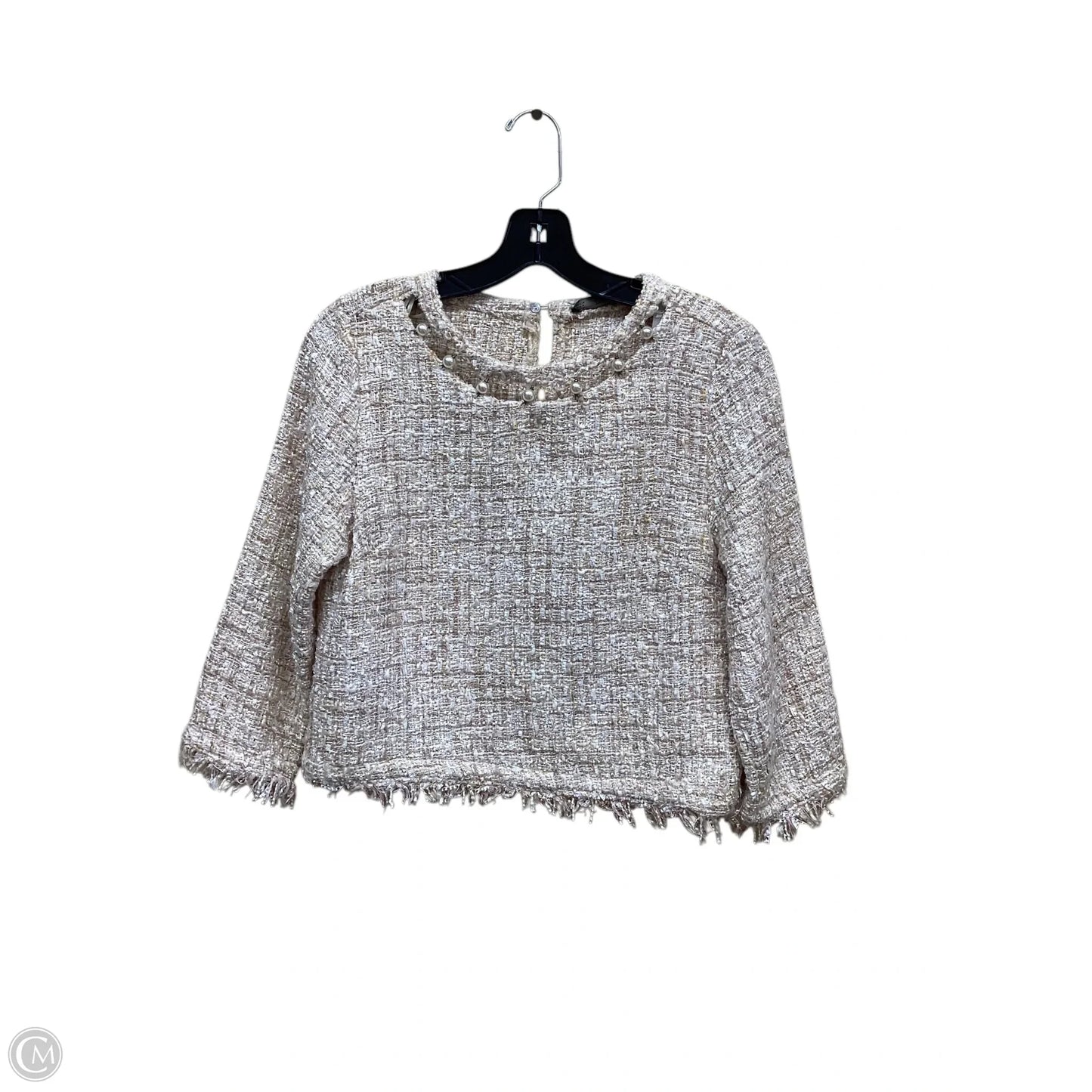 Top Long Sleeve By Zara Basic In Beige, Size: M