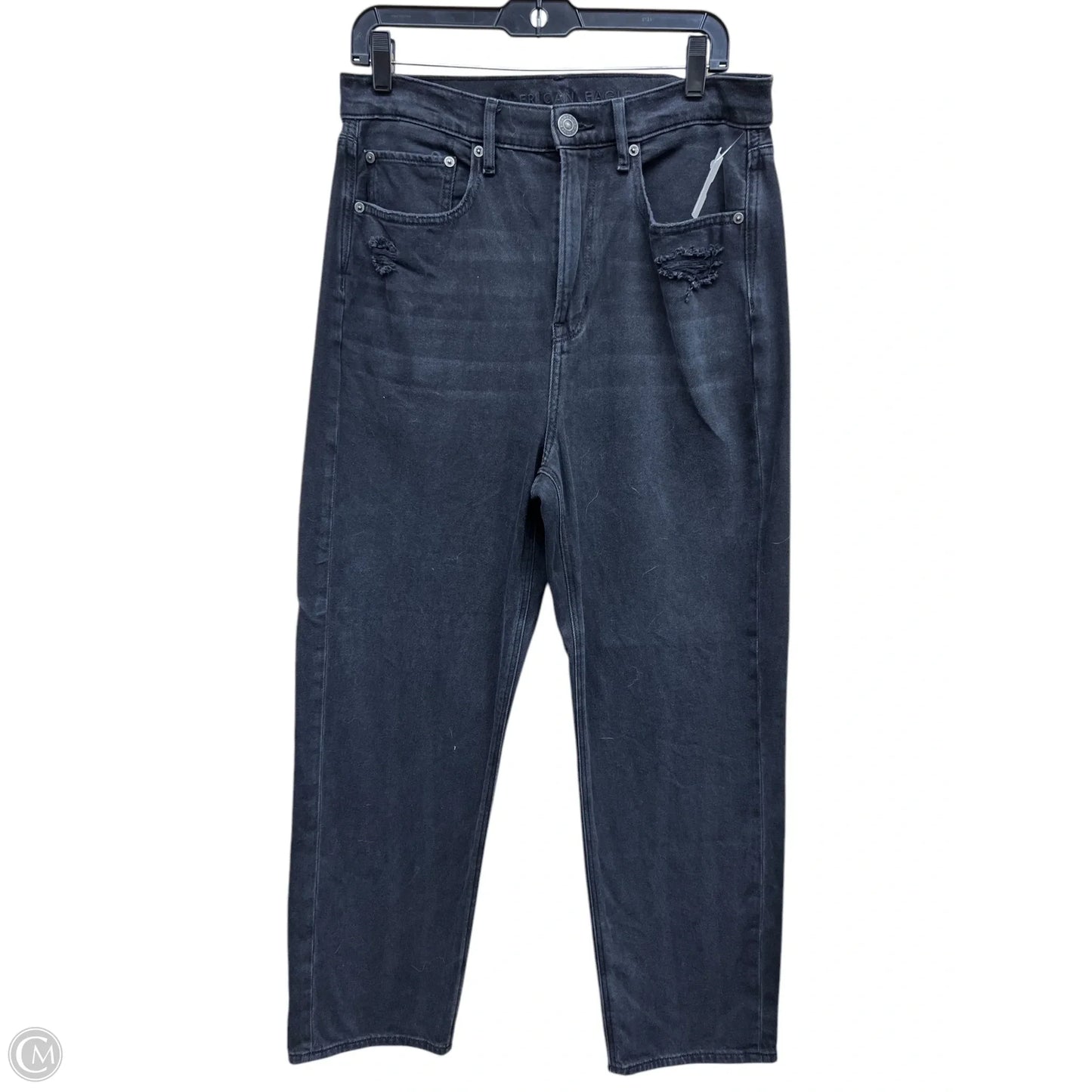 Jeans Straight By American Eagle In Black Denim, Size: 12