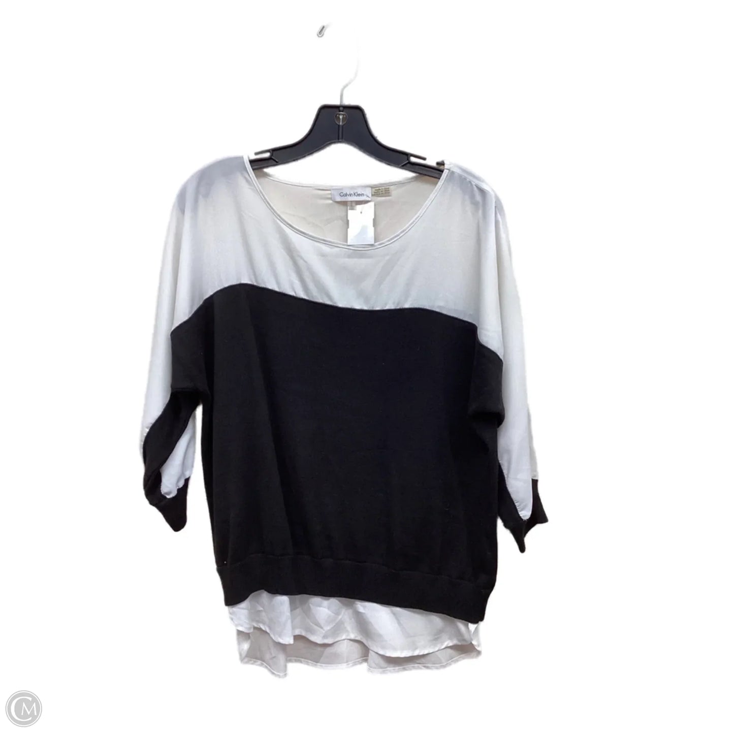 Top Long Sleeve By Calvin Klein In Black & White, Size: M