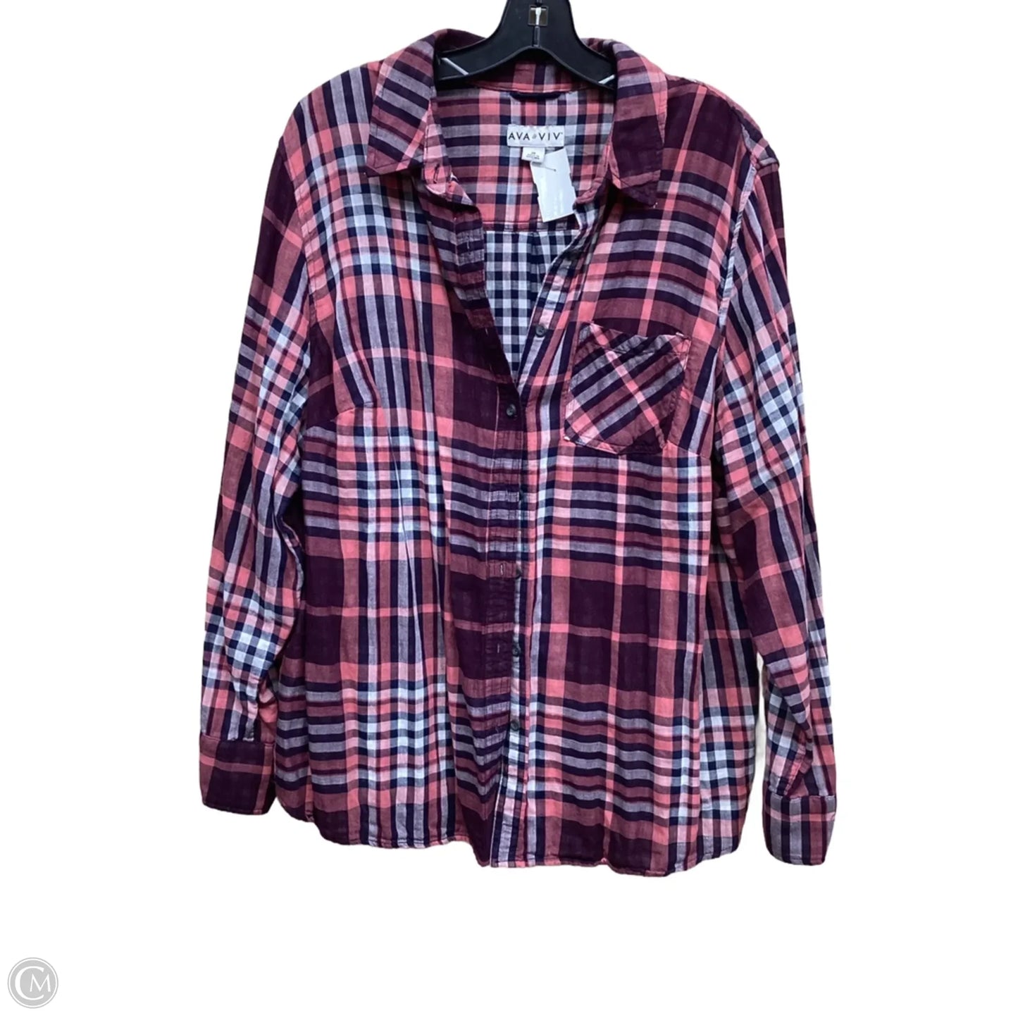 Top Long Sleeve By Ava & Viv In Plaid Pattern, Size: 2x