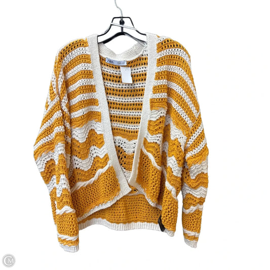 Sweater Cardigan By Zara In White & Yellow, Size: L