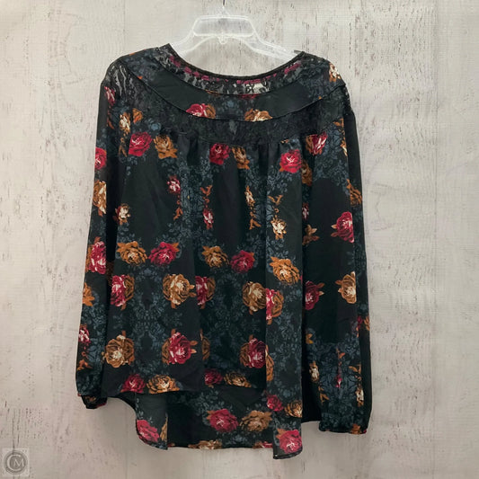 Top Long Sleeve By Knox Rose In Floral Print, Size: Xxl