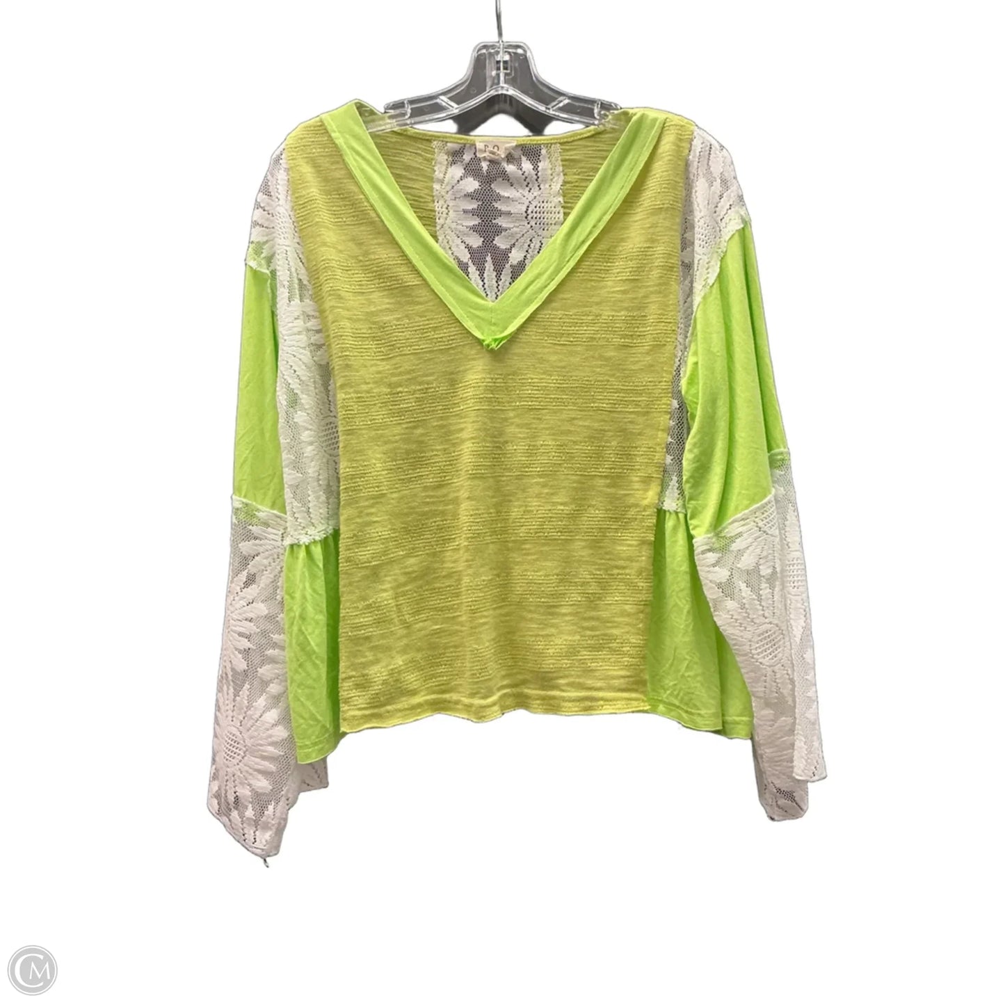 Top Long Sleeve By Pol In Green & White, Size: M