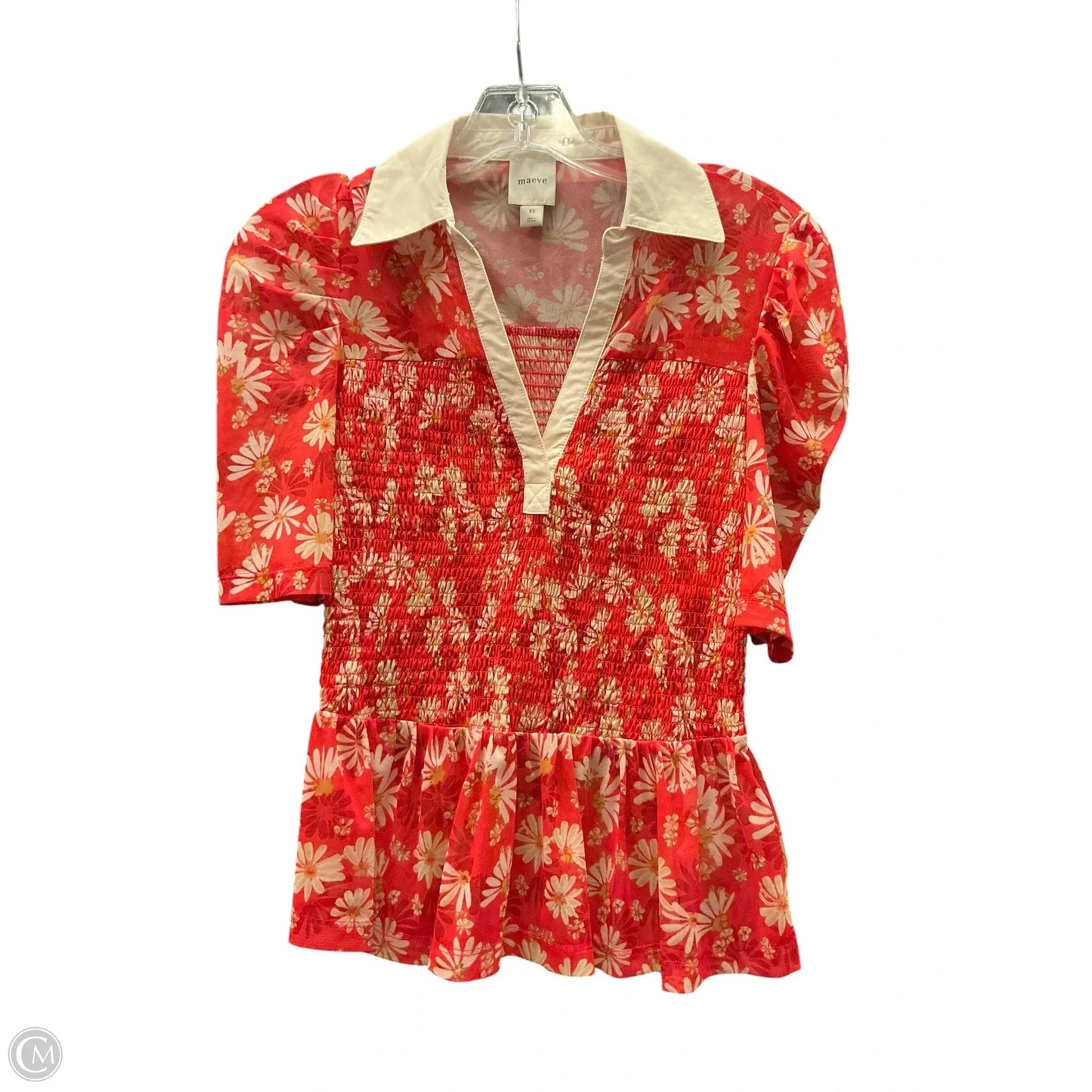 Top Short Sleeve By Maeve In Orange & White, Size: Xs