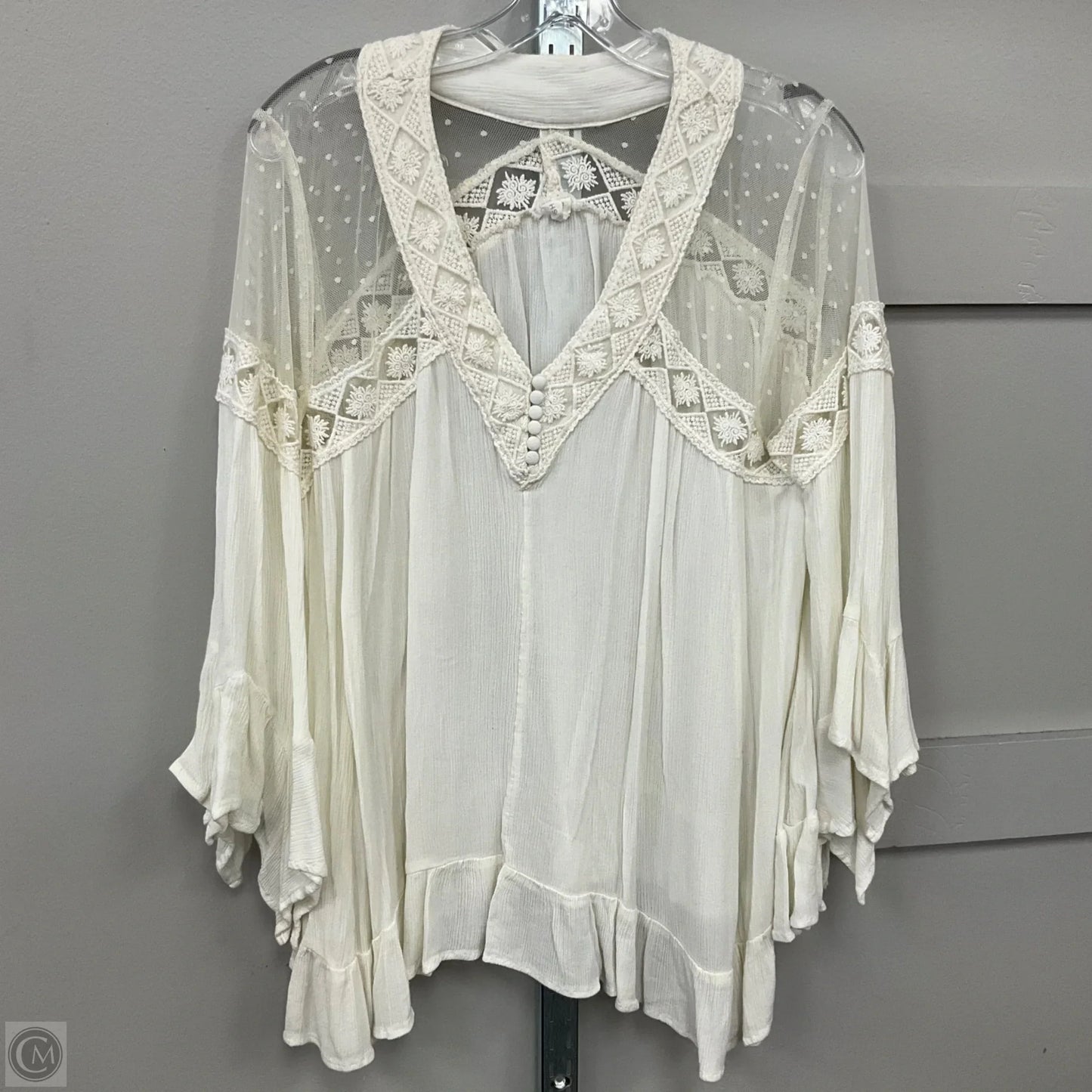 Blouse Long Sleeve By Pink Blush In Cream, Size: L