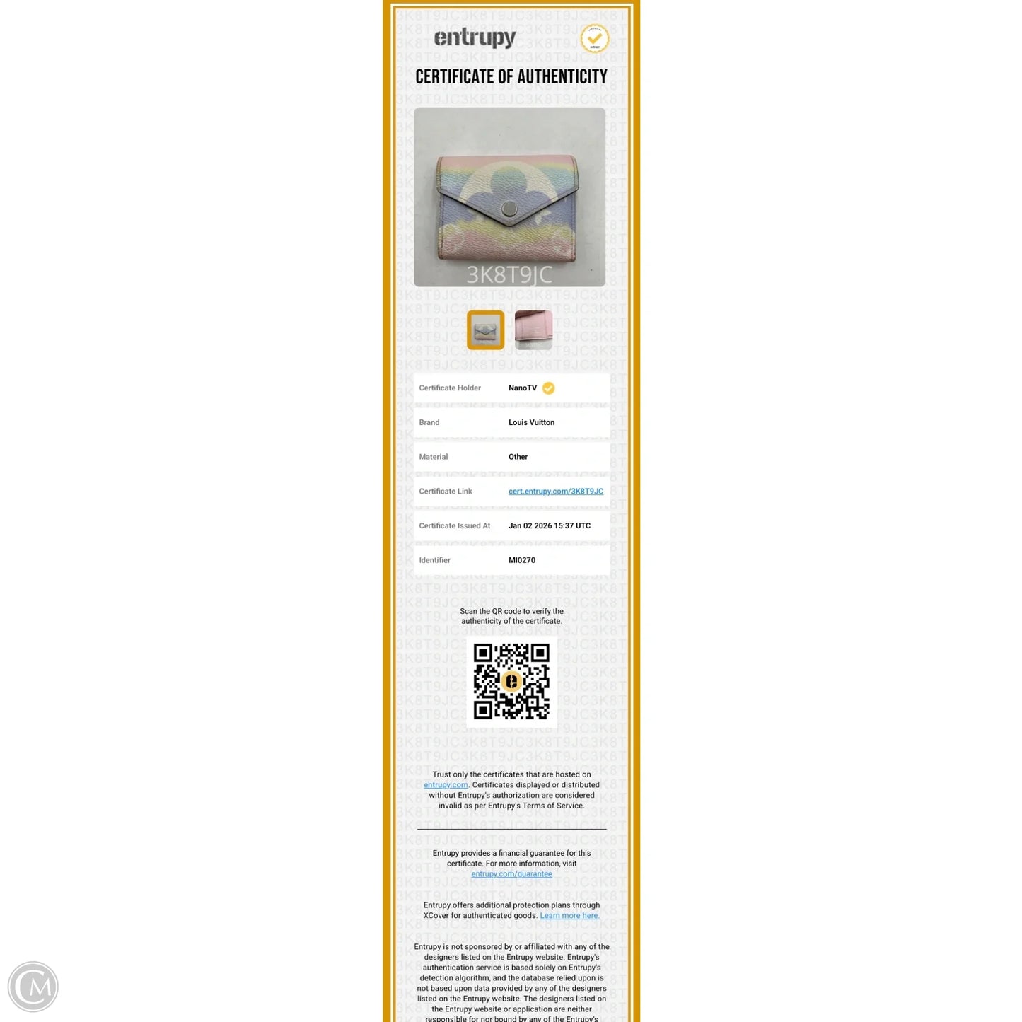 Wallet Luxury Designer By Louis Vuitton, Size: Small