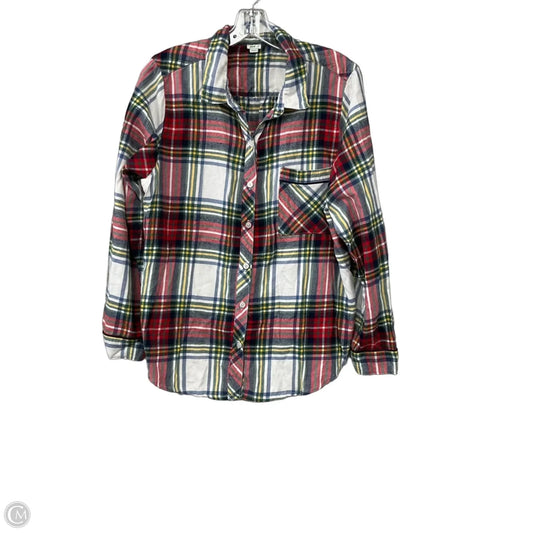 Top Long Sleeve Basic By Aerie In Plaid Pattern, Size: L