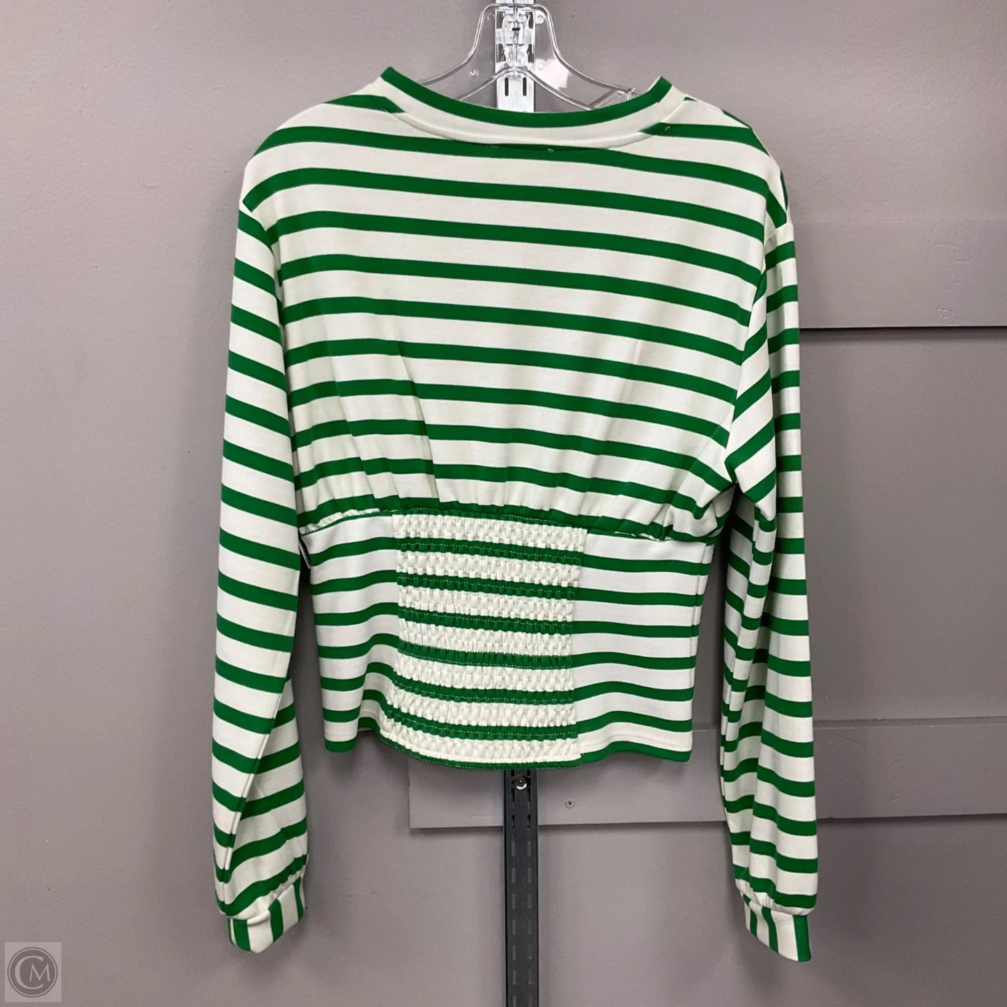 Top Long Sleeve By Maeve In Green & White, Size: S