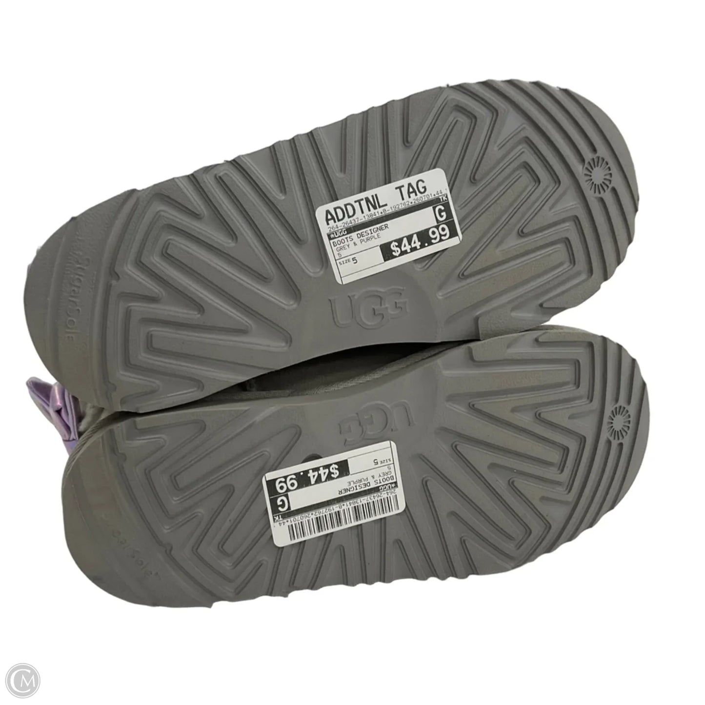 Boots Designer By Ugg In Grey & Purple, Size: 7