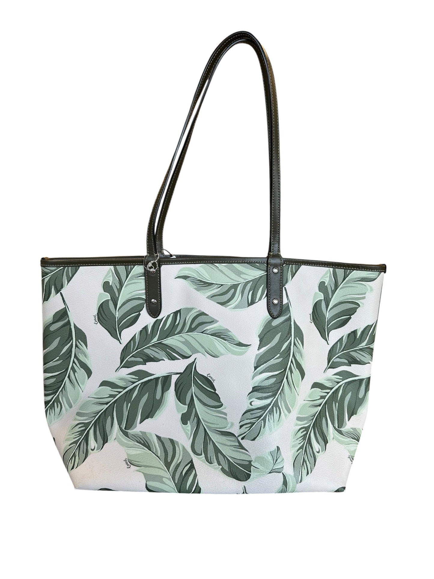 Handbag Designer By Coach In Cream & Green, Size:Large