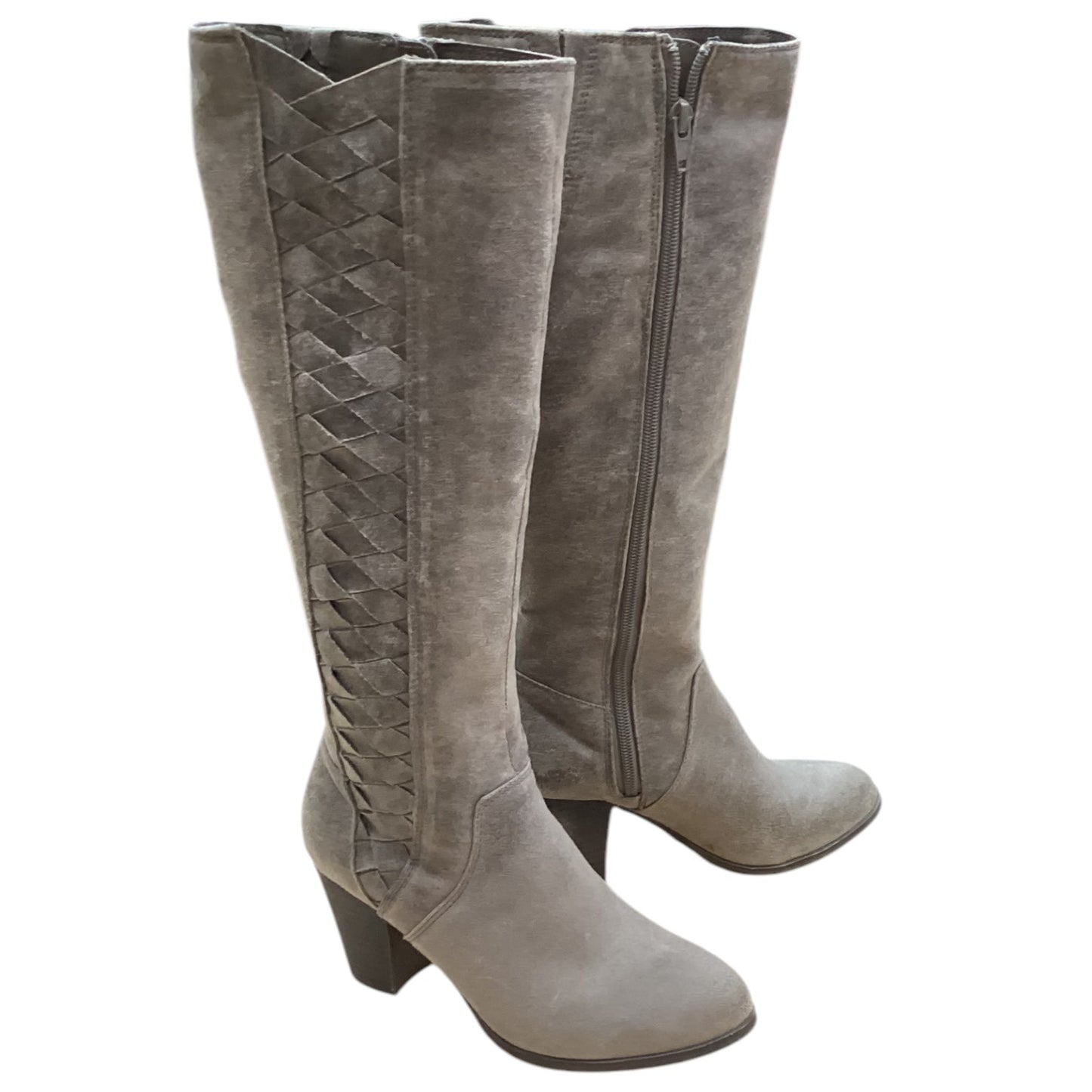 Boots Knee Heels By Fergalicious In Taupe, Size: 6