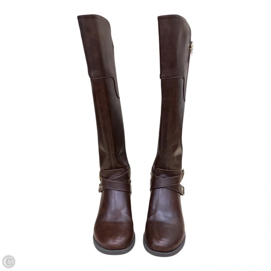Boots Knee Heels By Guess In Brown, Size: 8