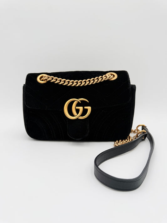 Crossbody Luxury Designer By Gucci In Black & Gold, Size:Small