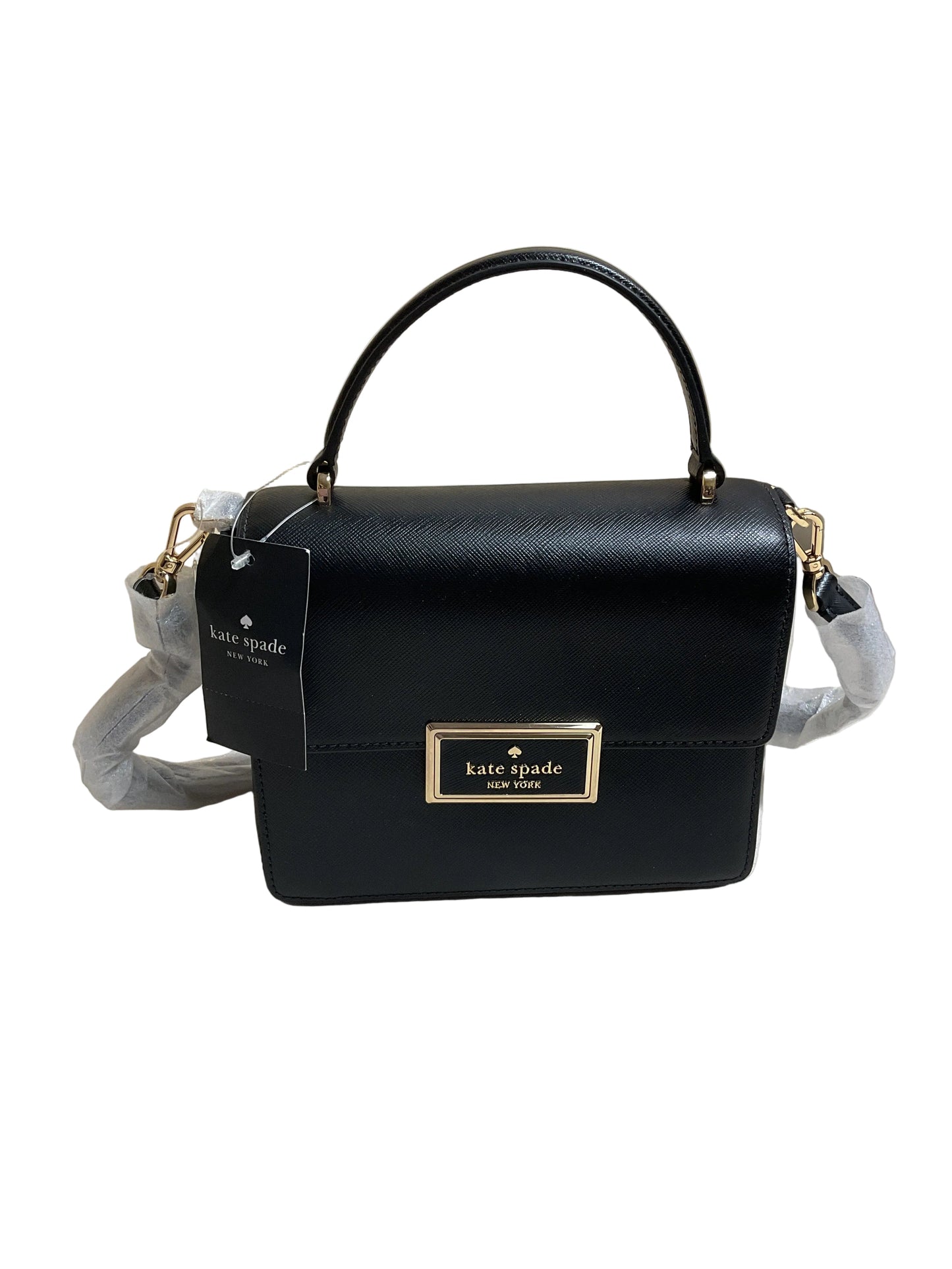 Handbag Designer By Kate Spade In Black & Gold, Size:Small
