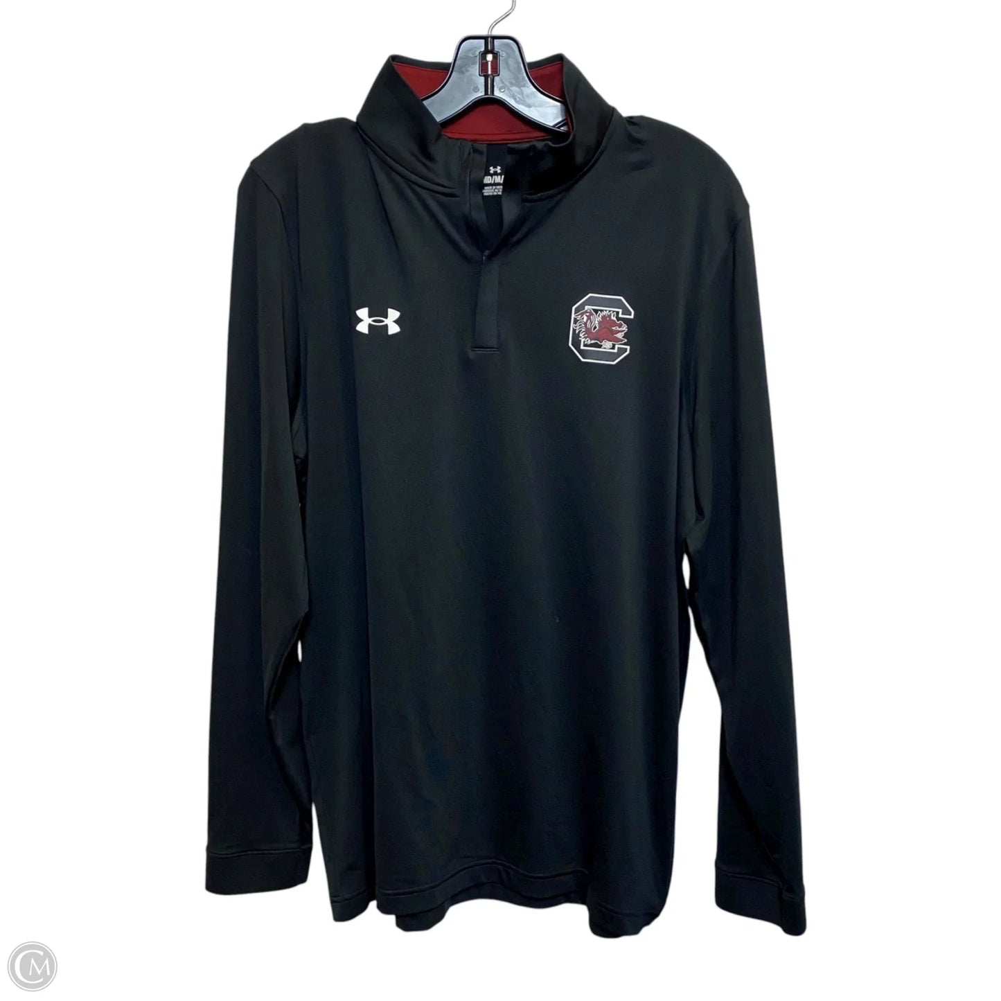 Athletic Top Long Sleeve Collar By Under Armour In Black, Size: M