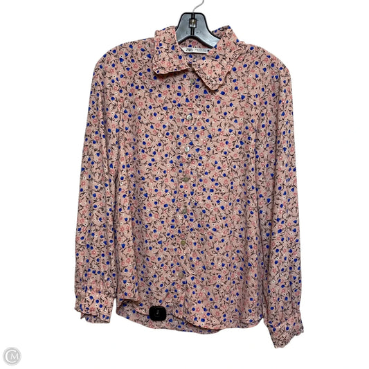 Blouse Long Sleeve By Zara In Pink, Size: M