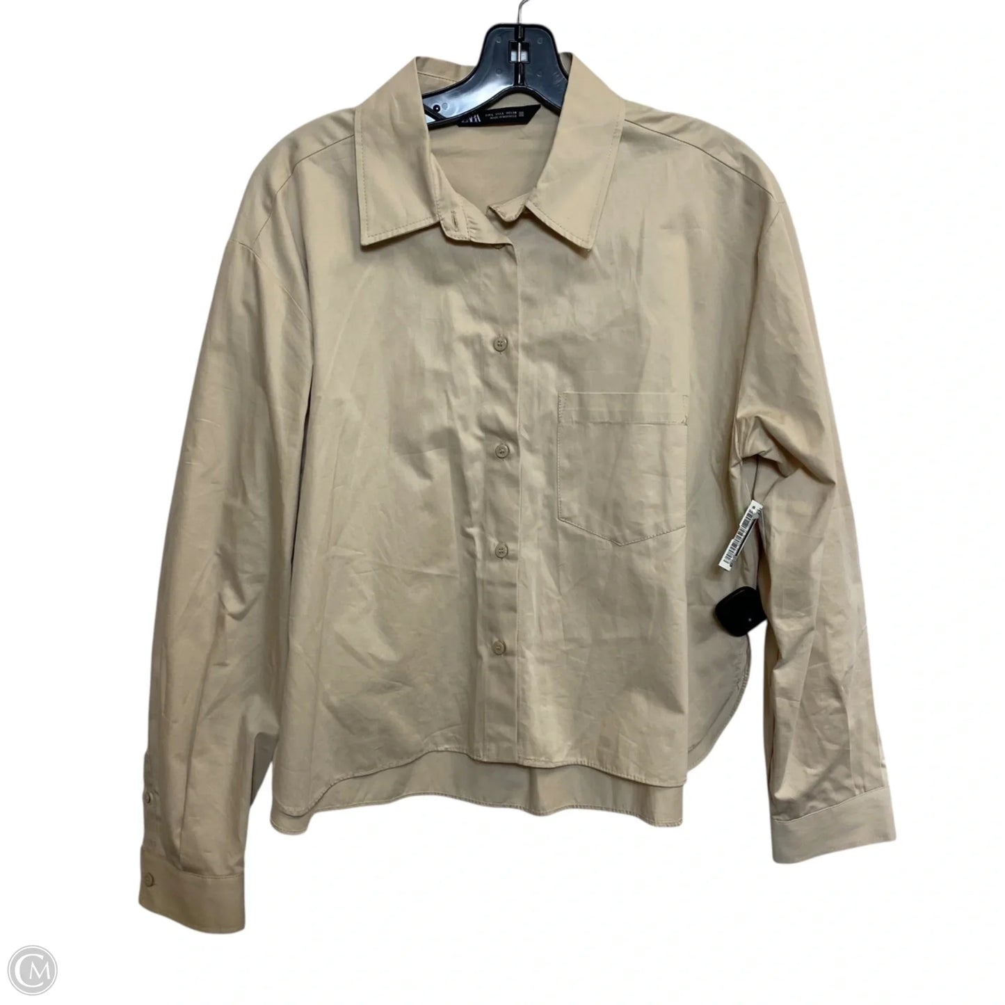 Top Long Sleeve By Zara In Tan, Size: L