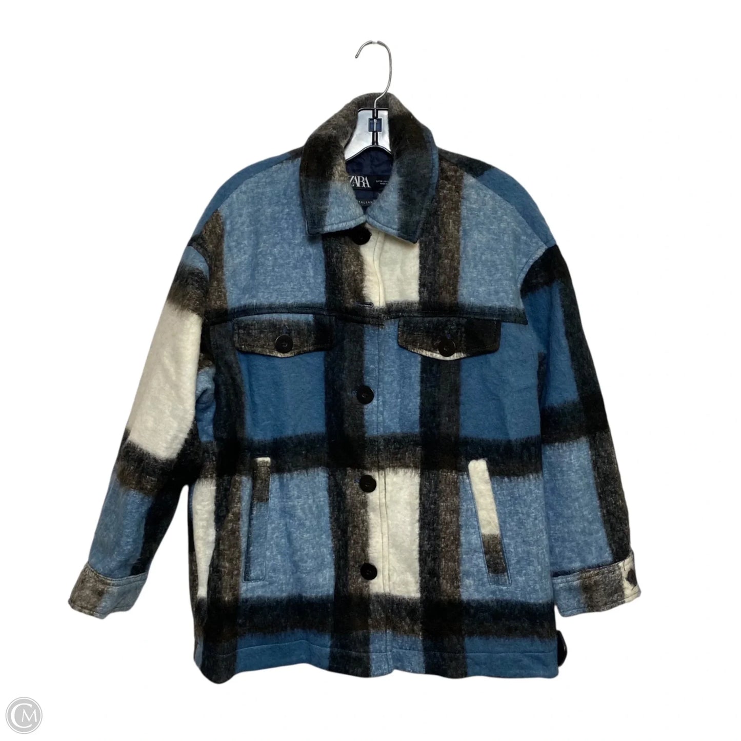 Jacket Shirt By Zara In Black & Blue, Size: Xs