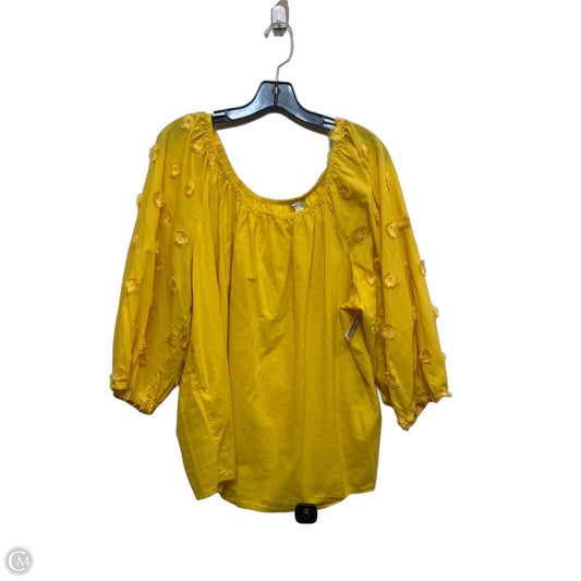 Top 3/4 Sleeve By Cato In Yellow, Size: 1x