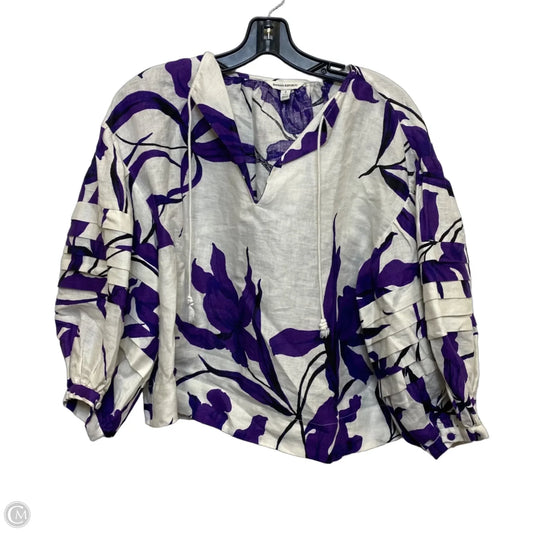 Top 3/4 Sleeve By Banana Republic In Purple & White, Size: Sp