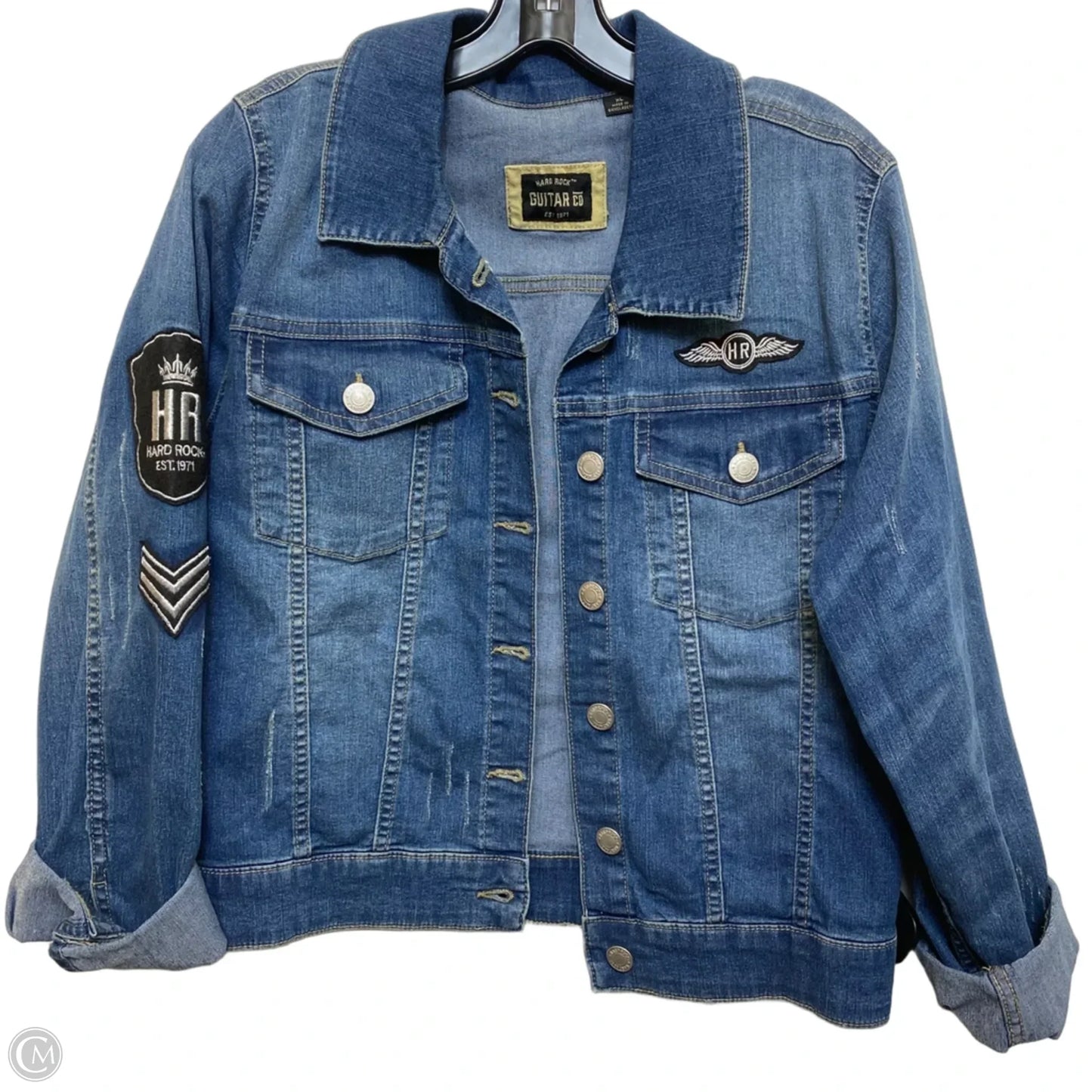 Jacket Denim By Clothes Mentor In Blue & White, Size: Xl