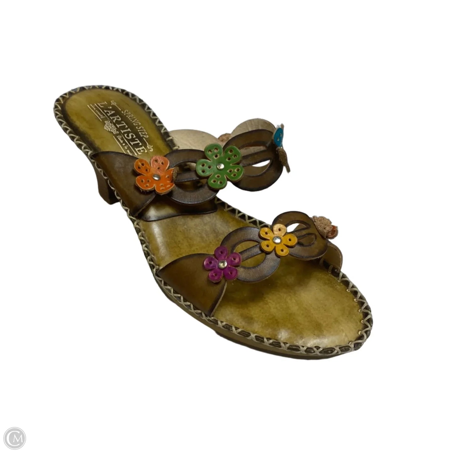 Sandals Heels Kitten By Spring Step In Brown & Green, Size: 8.5