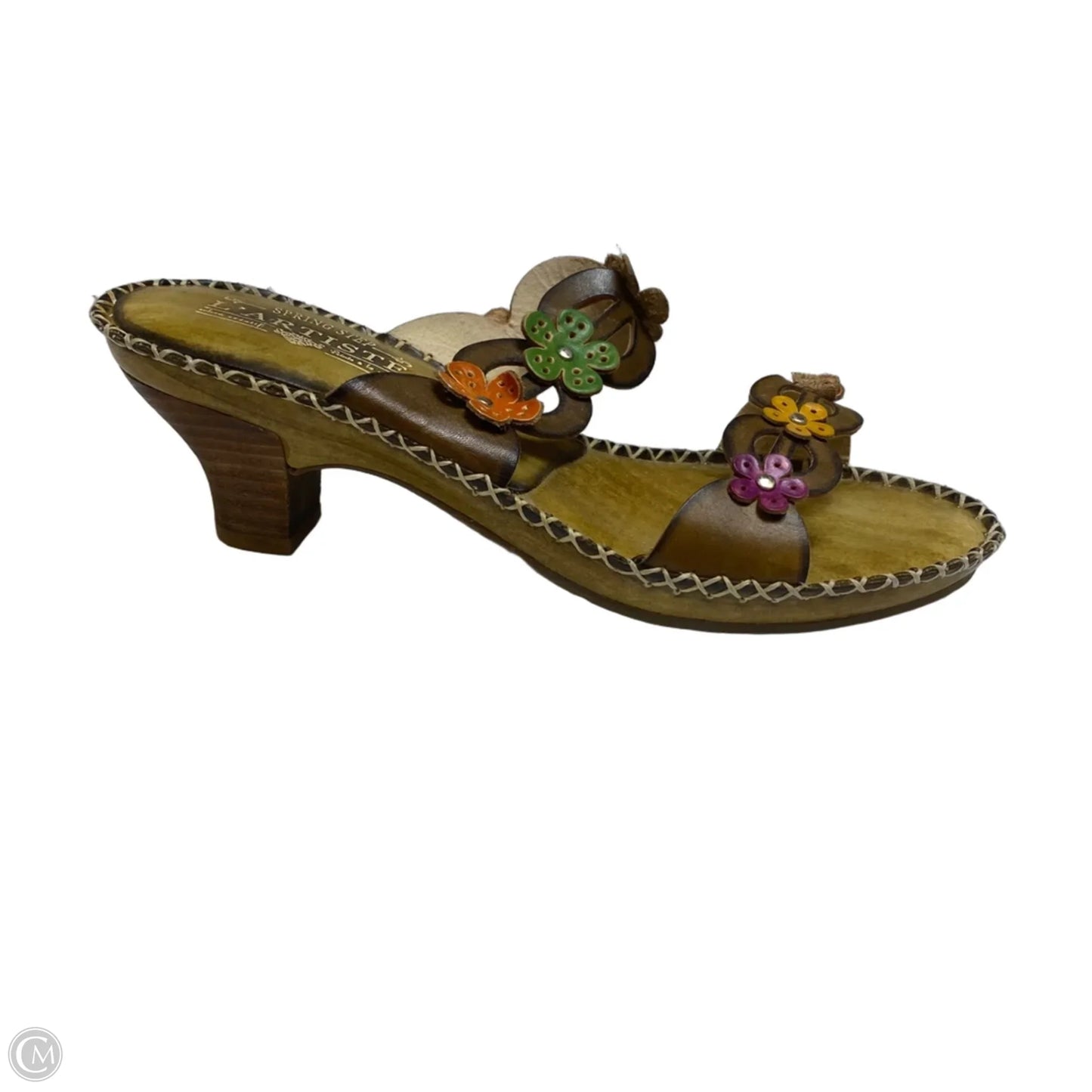 Sandals Heels Kitten By Spring Step In Brown & Green, Size: 8.5