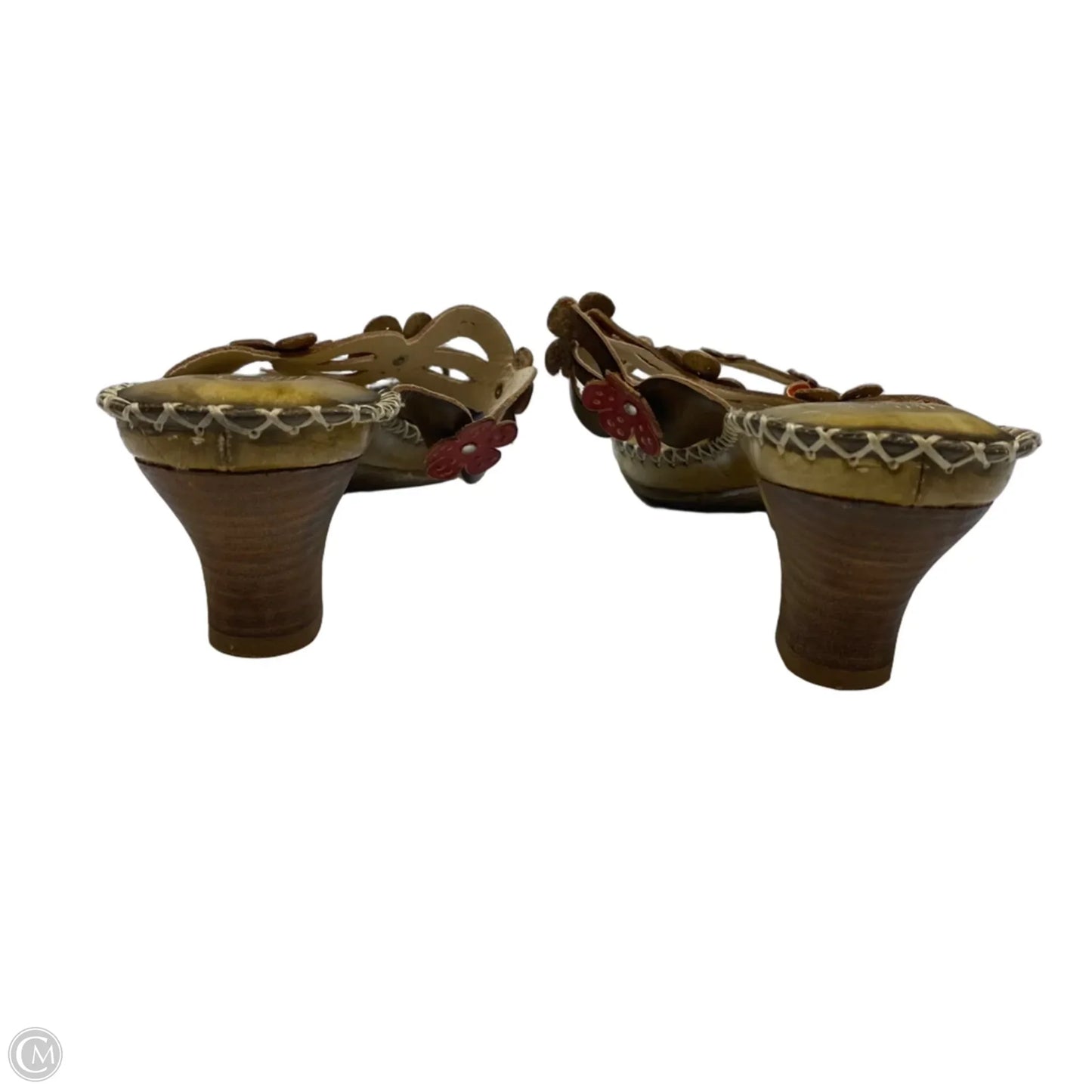 Sandals Heels Kitten By Spring Step In Brown & Green, Size: 8.5