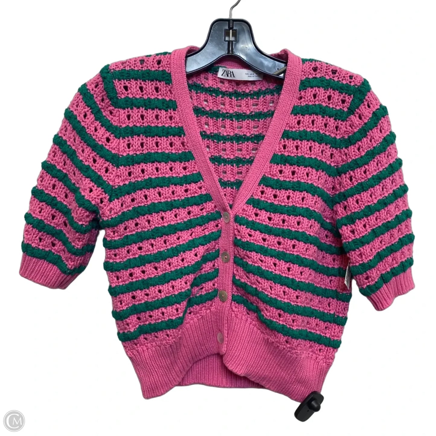 Sweater Short Sleeve By Zara In Green & Pink, Size: S