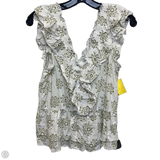 Top Sleeveless By Cece In Green & White, Size: S