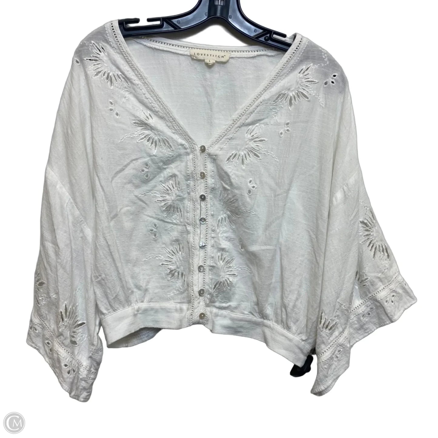 Top Short Sleeve By Love Stitch In White, Size: L