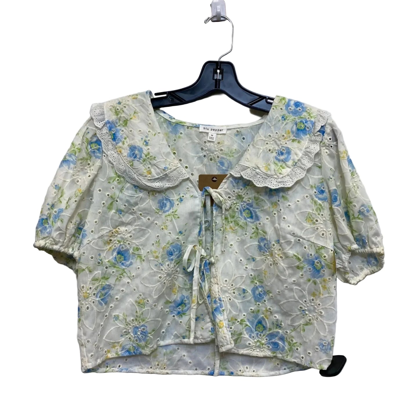 Top Short Sleeve By Blu Pepper In Cream & Yellow, Size: M