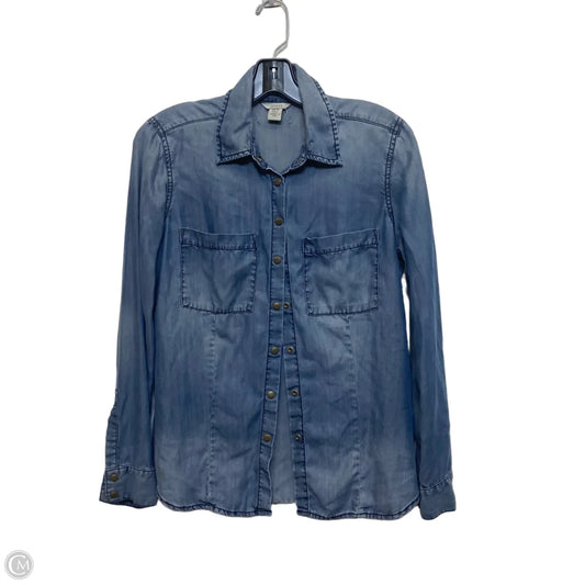Top Long Sleeve By Guess In Blue Denim, Size: Xs
