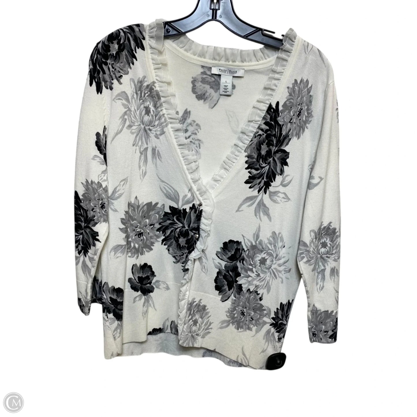 Cardigan By White House Black Market In Cream & Grey, Size: L