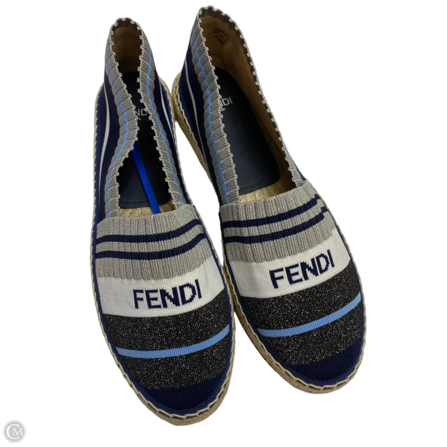 Shoes Luxury Designer By Fendi In Blue & Silver, Size: 6
