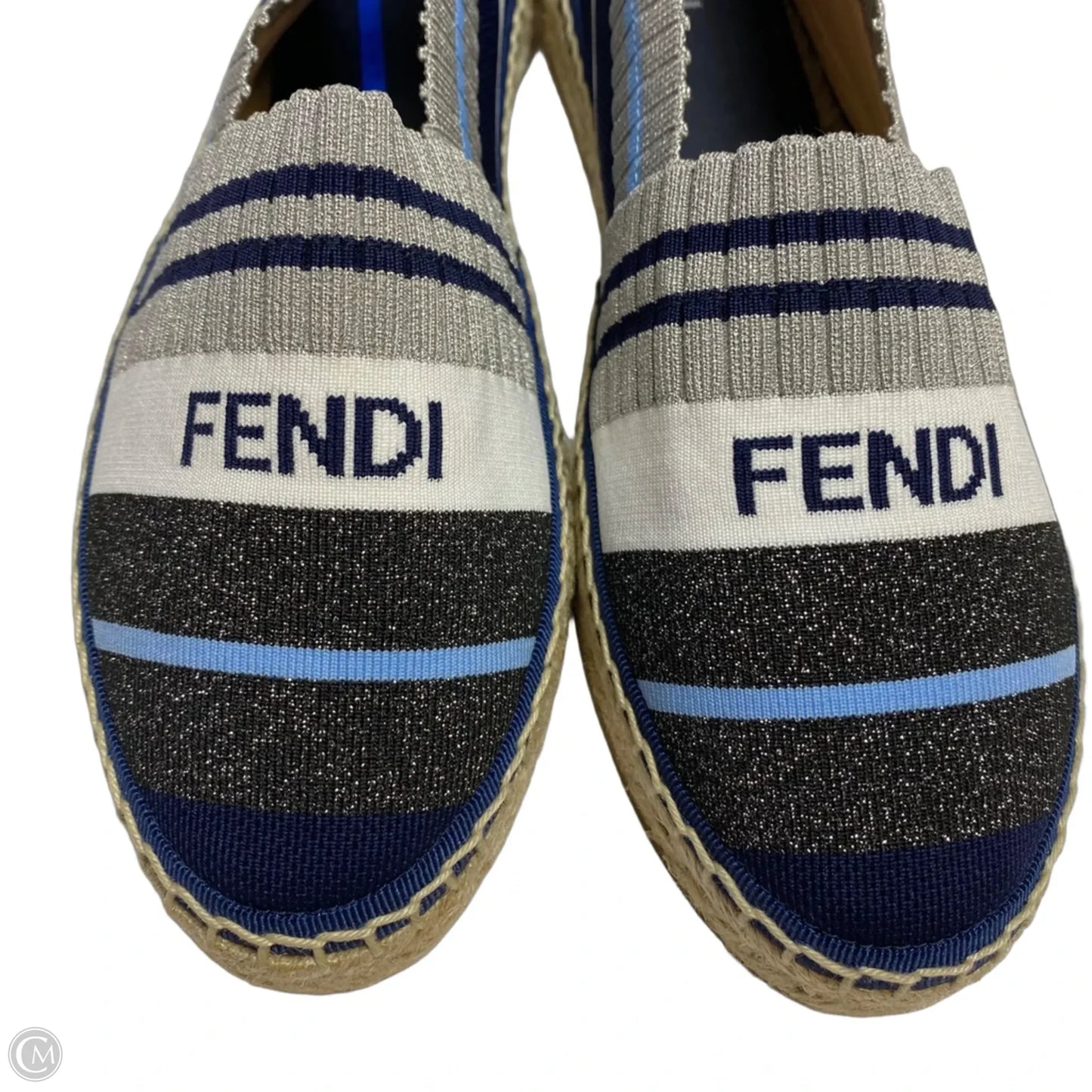 Shoes Luxury Designer By Fendi In Blue & Silver, Size: 6