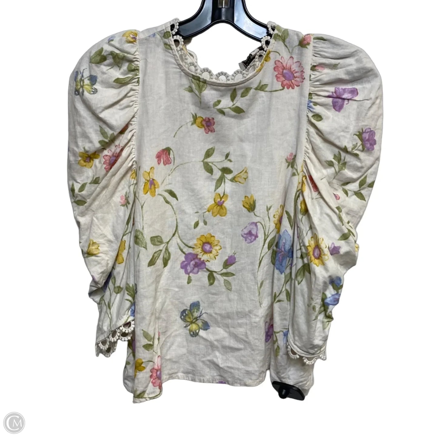 Top Short Sleeve By Laura Ashley In Cream & Green, Size: S