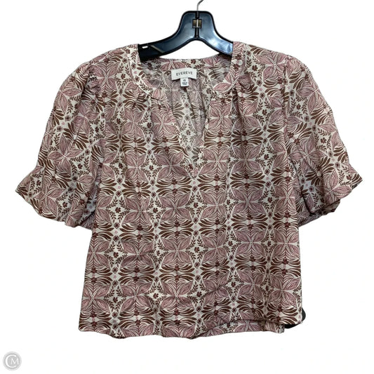 Top Short Sleeve By Evereve In Cream & Pink, Size: Xs
