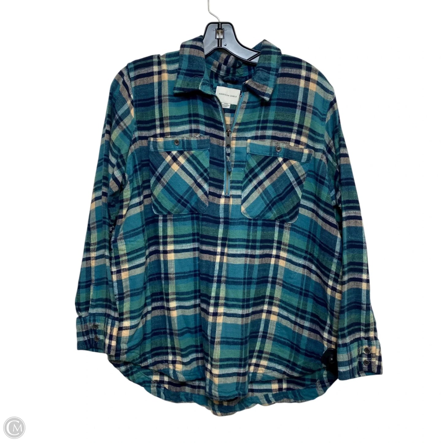 Top Long Sleeve By American Eagle In Blue & Green, Size: S