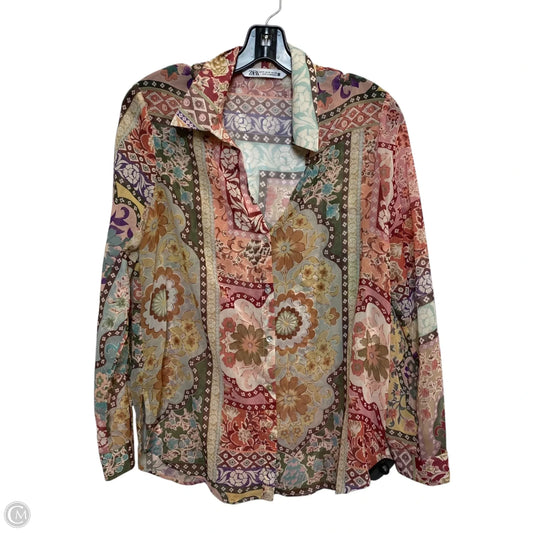 Blouse Long Sleeve By Zara In Multi-colored, Size: M