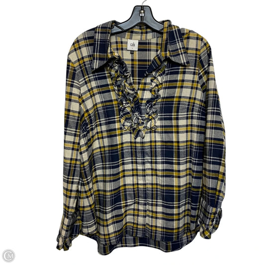 Top Long Sleeve By Cabi In Blue & Yellow, Size: L