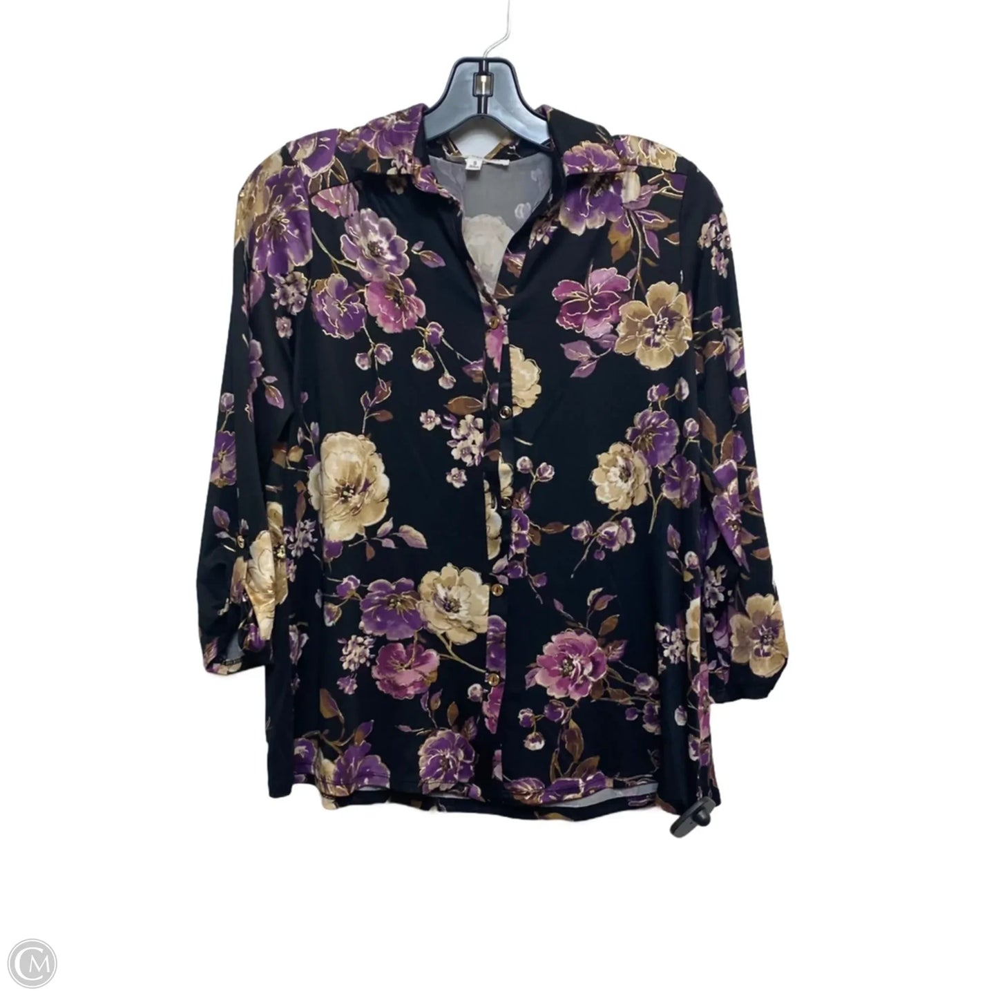 Top Long Sleeve By Perseption Concept In Black & Purple, Size: S