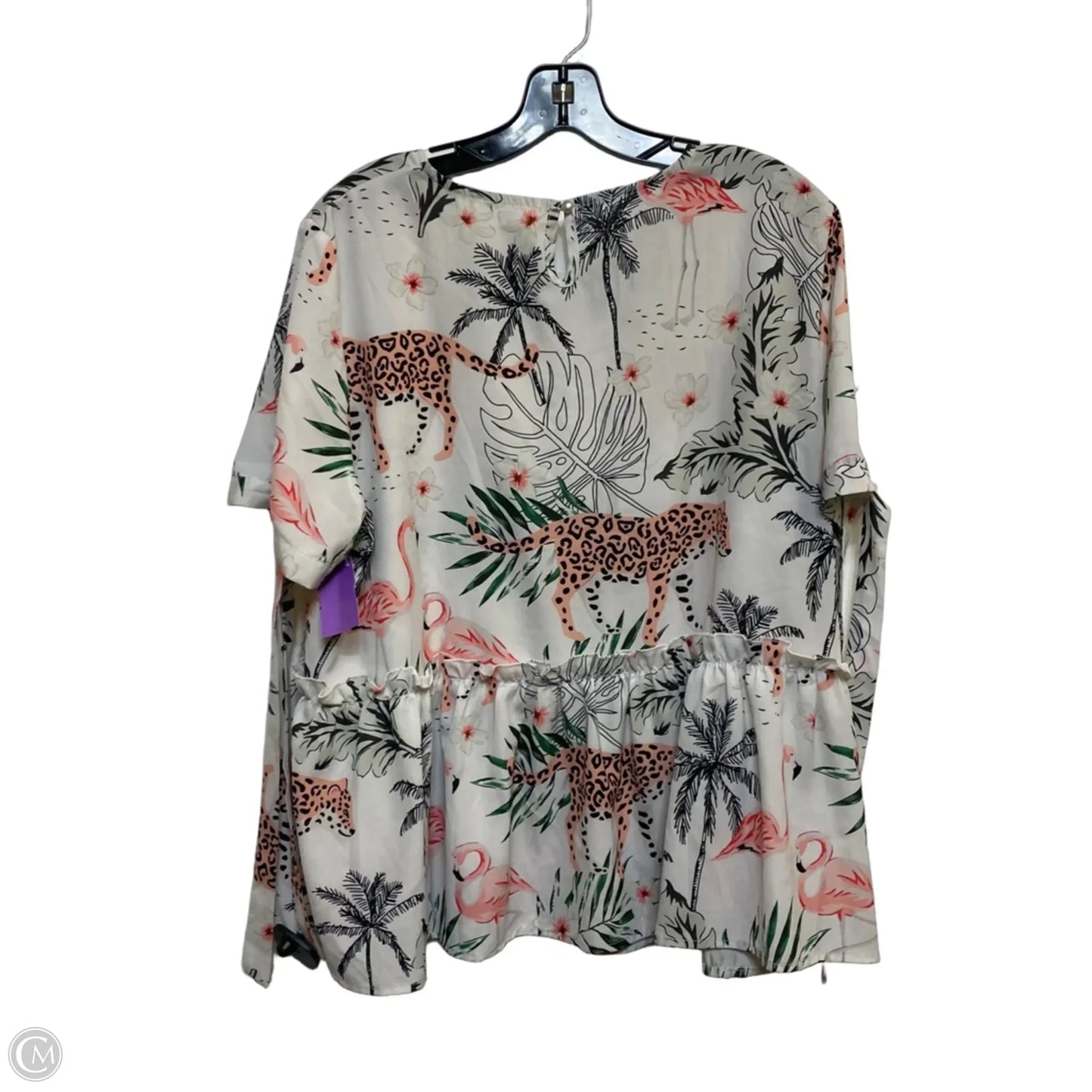 Top Short Sleeve By Cmf In Pink & White, Size: 1x